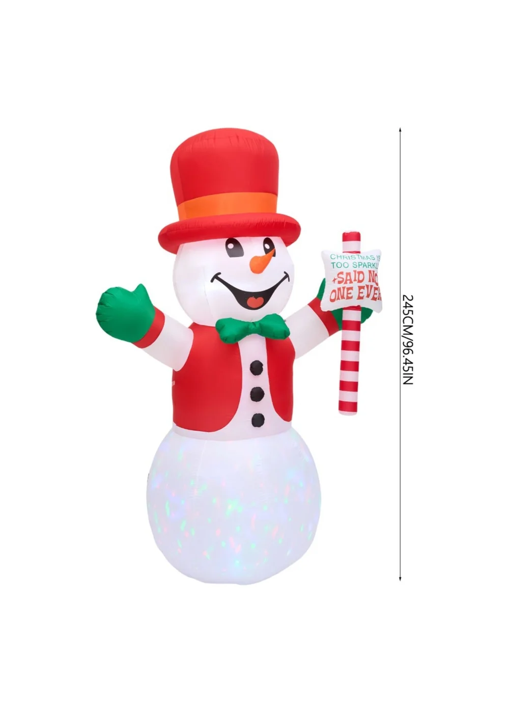 Lifeideas White Christmas Inflatable Snowman with Dazzling Rotating LED Lights 2.45M - One Size Image 2