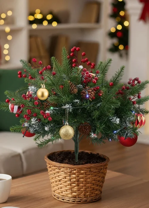 Lifeideas Green 2pcs Artificial Christmas Planter Bushes Decorations - One Size Image 2