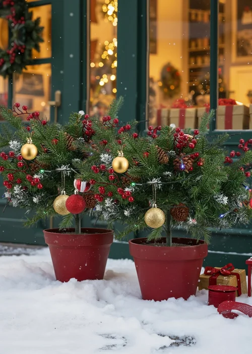Lifeideas Green 2pcs Artificial Christmas Planter Bushes Decorations - One Size Image 6