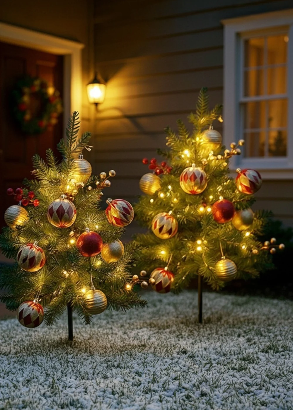 Lifeideas Green 2-Pack Artificial Christmas Trees with Decorations and LED Lights - One Size Image 1