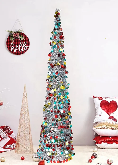 Lifeideas Collapsible Tinsel Christmas Tree 150cm - One Size Image 1