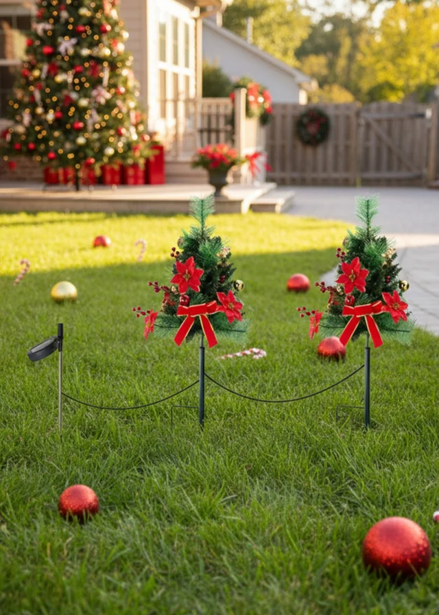 Lifeideas Green 2 Pcs Artificial Christmas Tree Urn Filler Planter Decorations with Lights