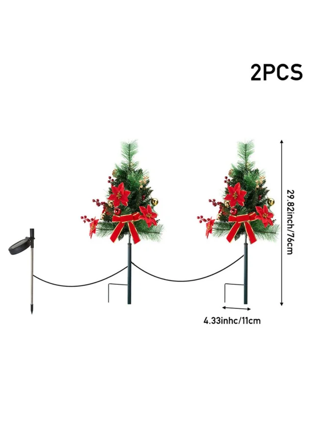 Lifeideas Green 2 Pcs Artificial Christmas Tree Urn Filler Planter Decorations with Lights