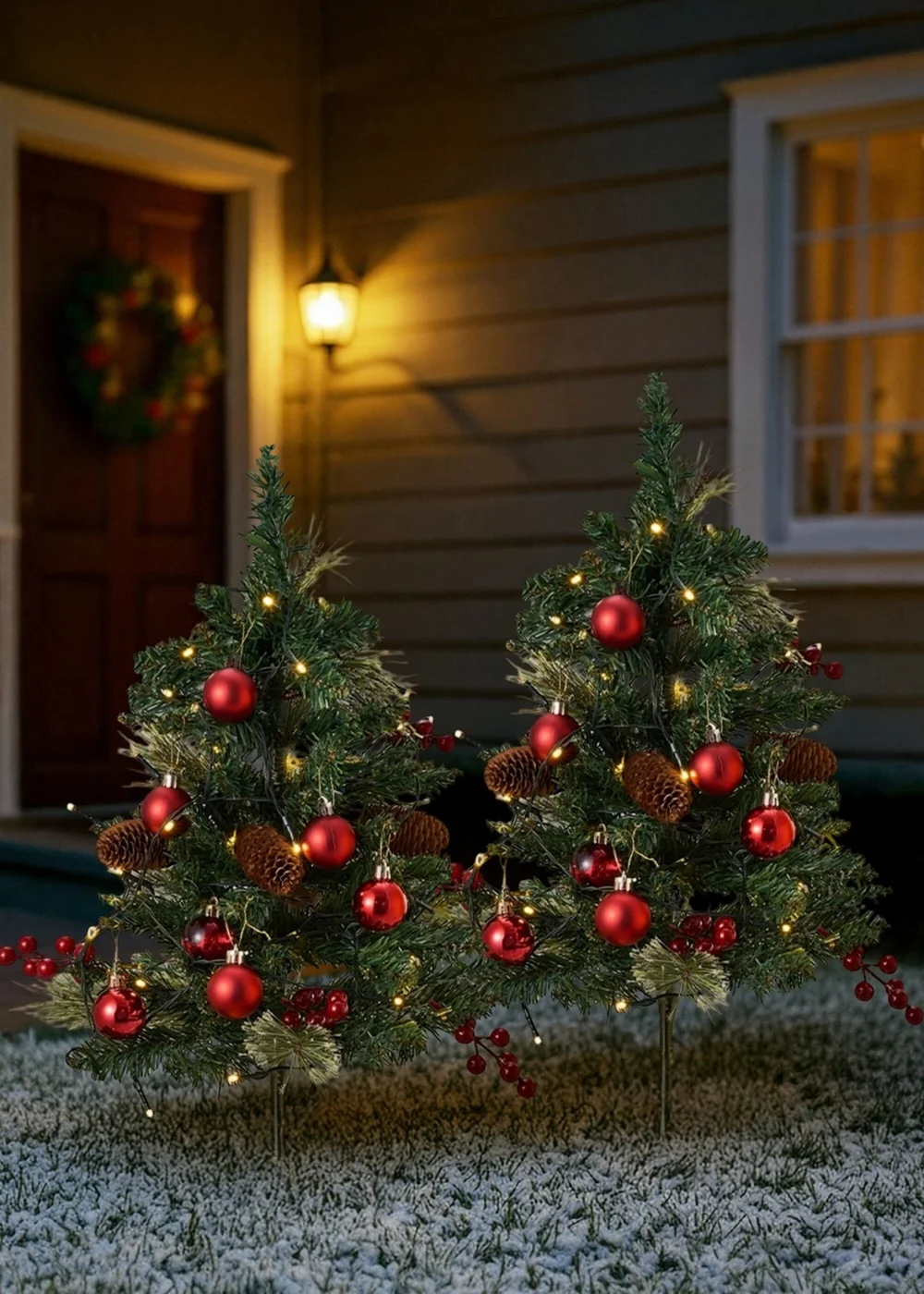 Lifeideas Green 2-Pack Artificial Christmas Trees with Decorations and LED Lights - One Size Image 1