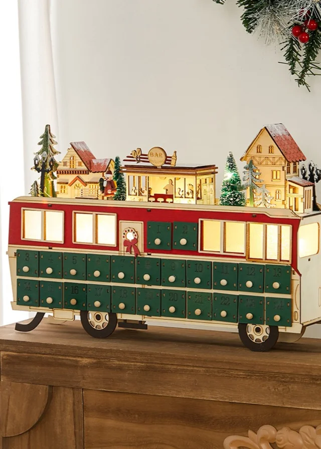 Lifeideas Green DIY Wooden Christmas Advent Calendar Bus
