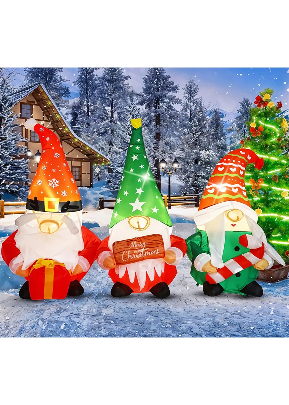 Lifeideas Multicoloured Christmas Inflatable Gnome Trio with LED Lights - One Size Image 1