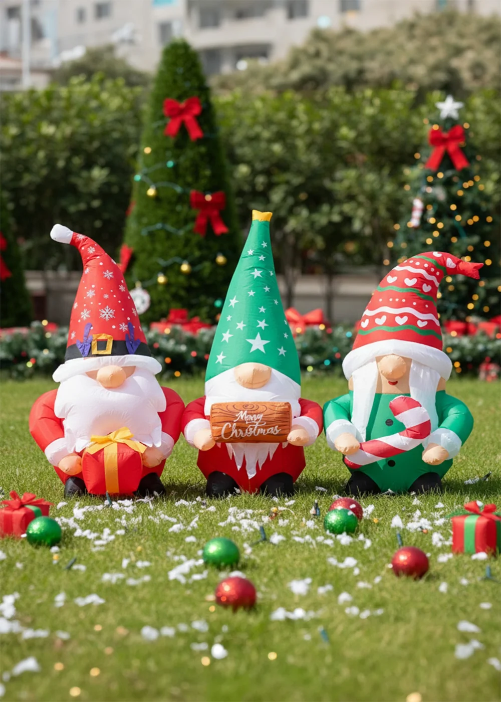 Lifeideas Multicoloured Christmas Inflatable Gnome Trio with LED Lights - One Size Image 3