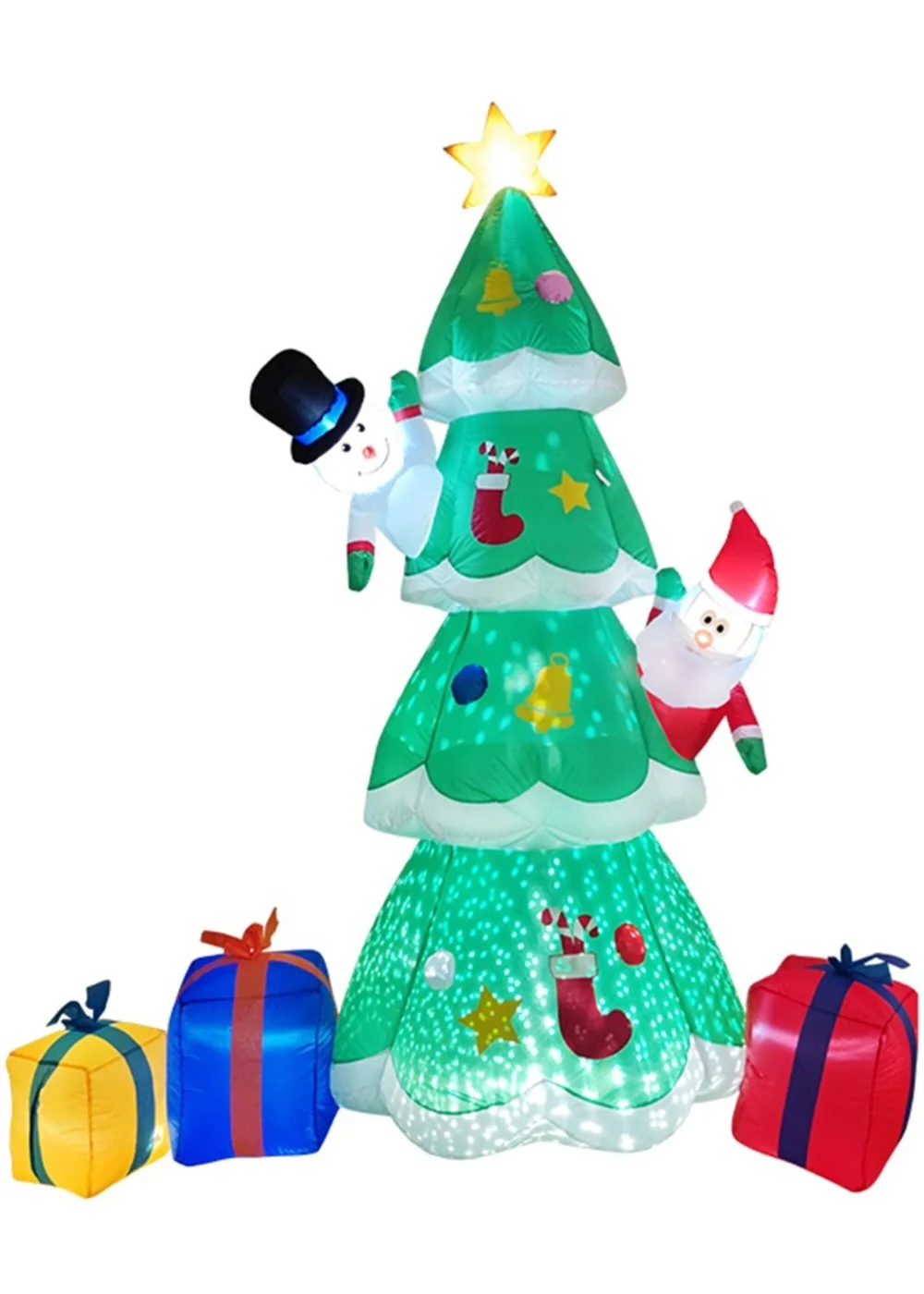 Lifeideas Green Christmas Inflatable Tree with Santa Snowman & Gift Boxes 2.1M - One Size Image 1