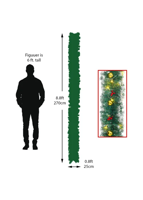 Lifeideas Multicoloured Artificial Greenery Christmas Garland Decor 270cm - One Size Image 2