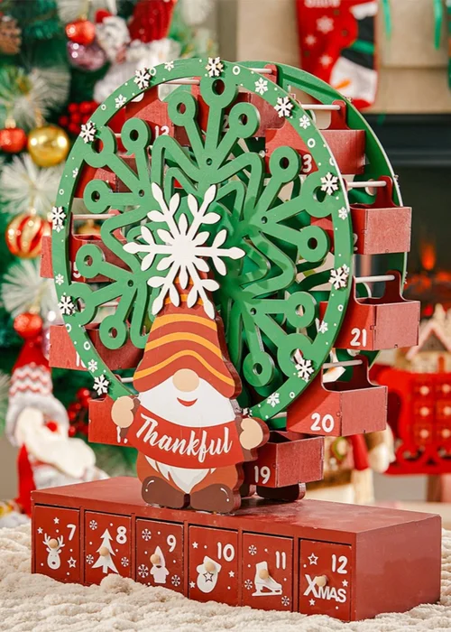 Lifeideas Red Christmas Wooden Ferris Wheel Advent Calendar with Base - One Size Image 1