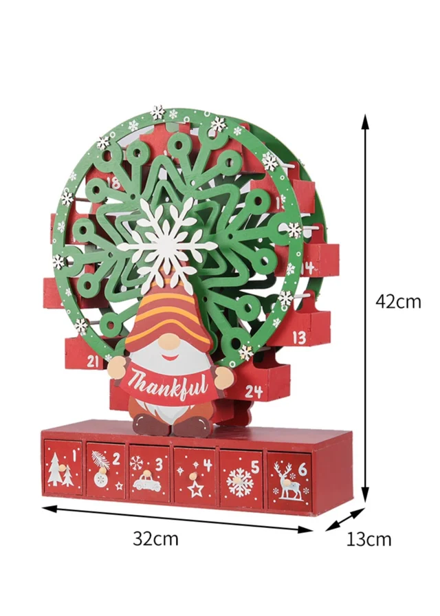 Lifeideas Red Christmas Wooden Ferris Wheel Advent Calendar with Base