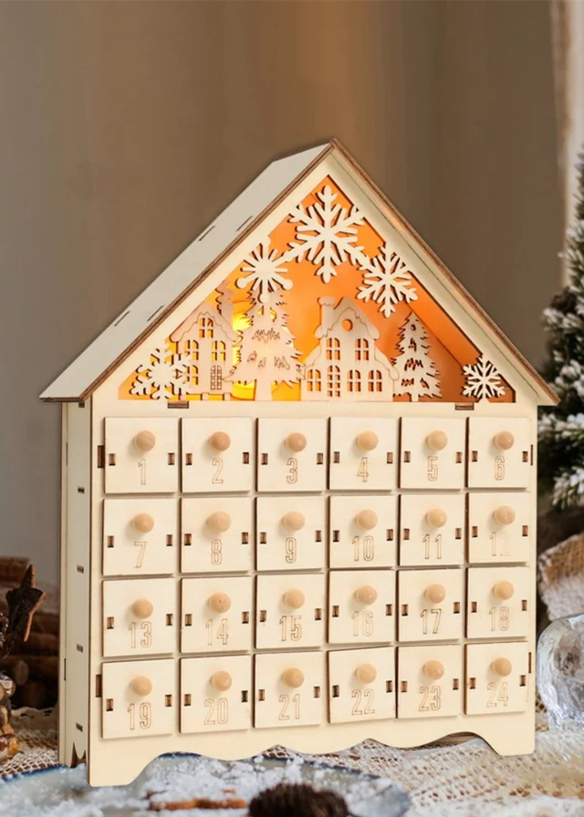 Lifeideas Brown DIY Wooden House‑Shaped Christmas Advent Calendar