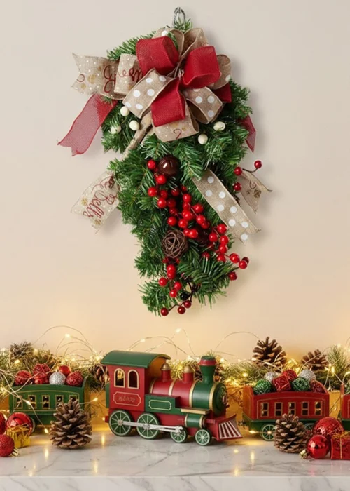 Lifeideas Green Rustic Upside‑Down Christmas Swag 60cm - One Size Image 1