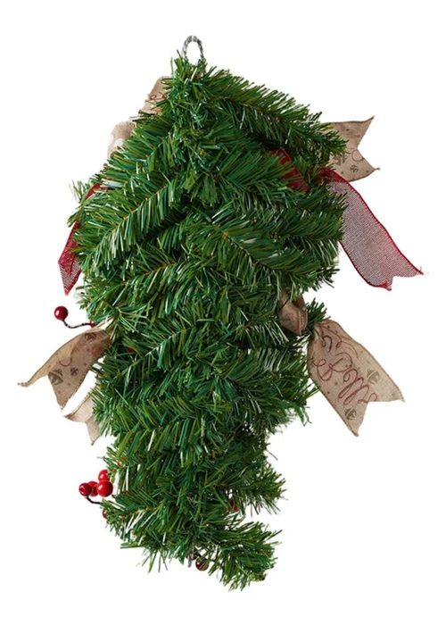 Lifeideas Green Rustic Upside‑Down Christmas Swag 60cm - One Size Image 4