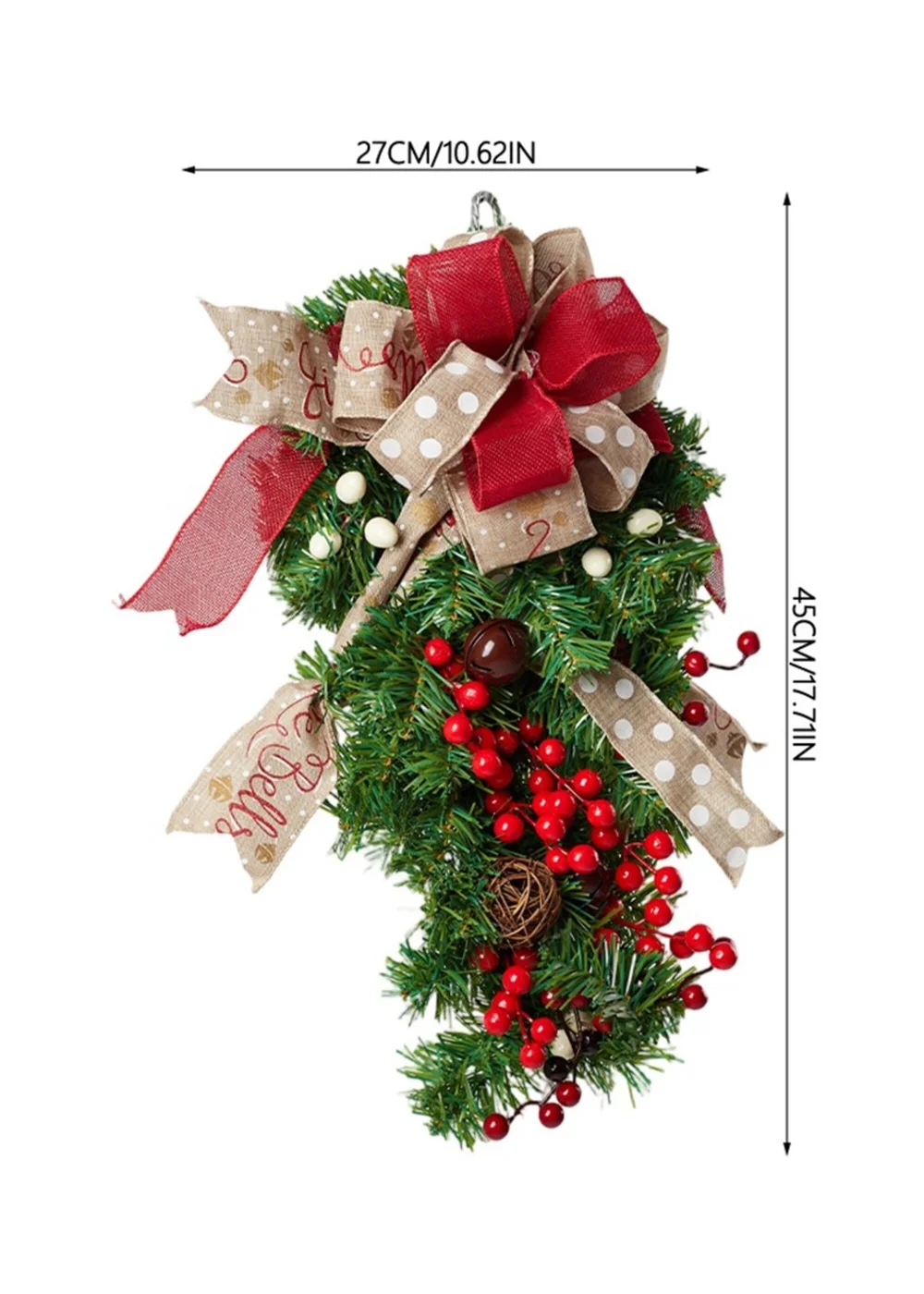 Lifeideas Green Rustic Upside‑Down Christmas Swag 60cm - One Size Image 2