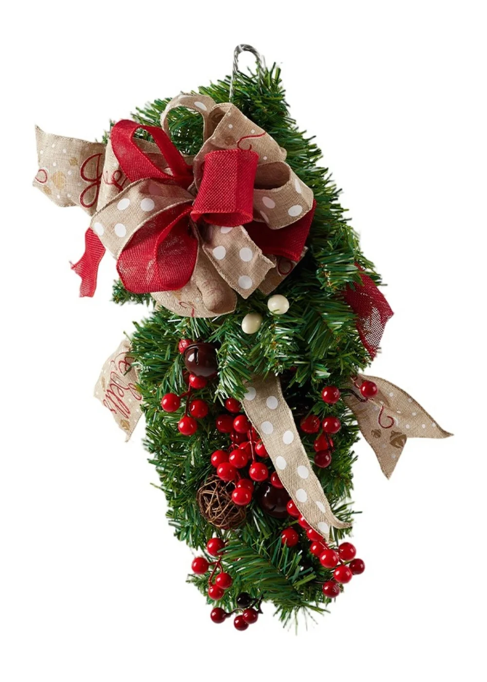 Lifeideas Green Rustic Upside‑Down Christmas Swag 60cm - One Size Image 3