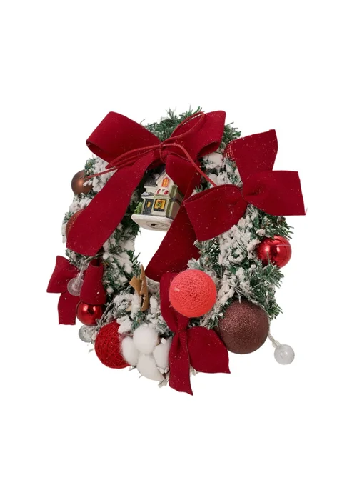 Lifeideas Red Artificial Christmas Wreath Door Decoration with LED String Lights - One Size Image 3