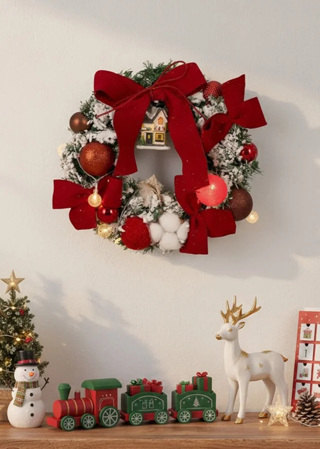 Lifeideas Red Artificial Christmas Wreath Door Decoration with LED String Lights