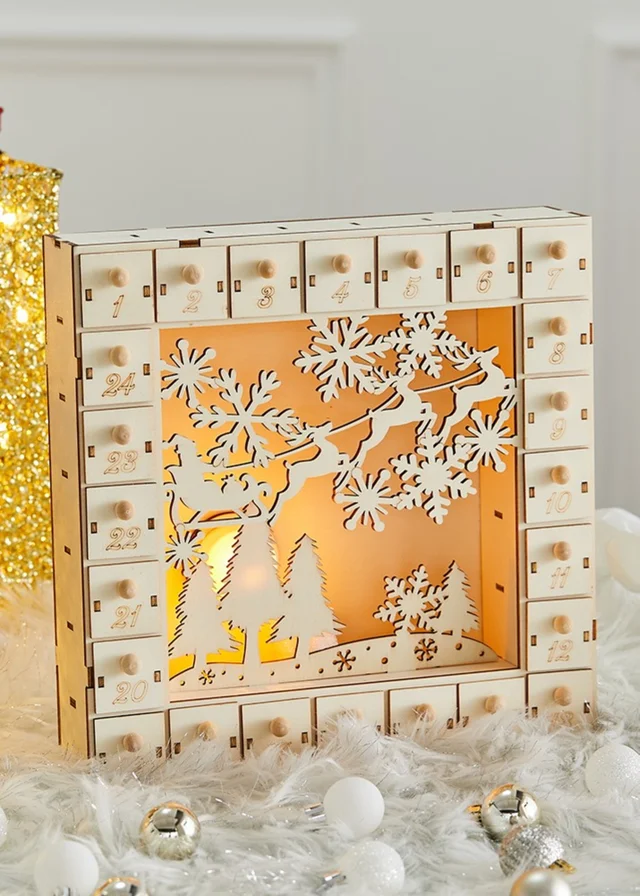 Lifeideas Brown DIY Wooden Square Christmas Advent Calendar