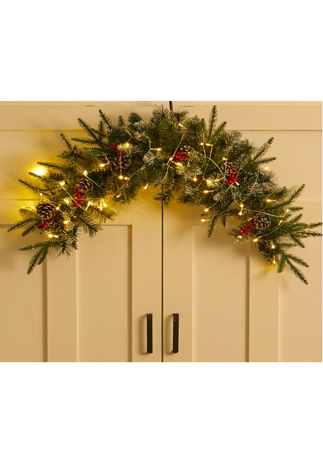 Lifeideas Multicoloured Artificial Christmas Mantel Swag with LED Warm White Lights