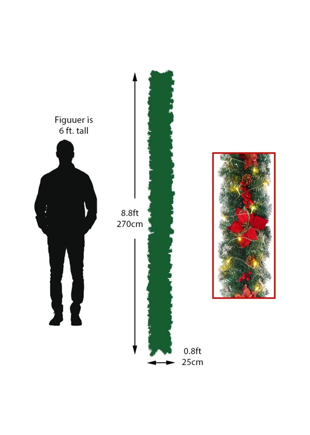 Lifeideas Spruce Artificial Greenery Christmas Garland with 50 LED Warm White Lights - One Size Image 4