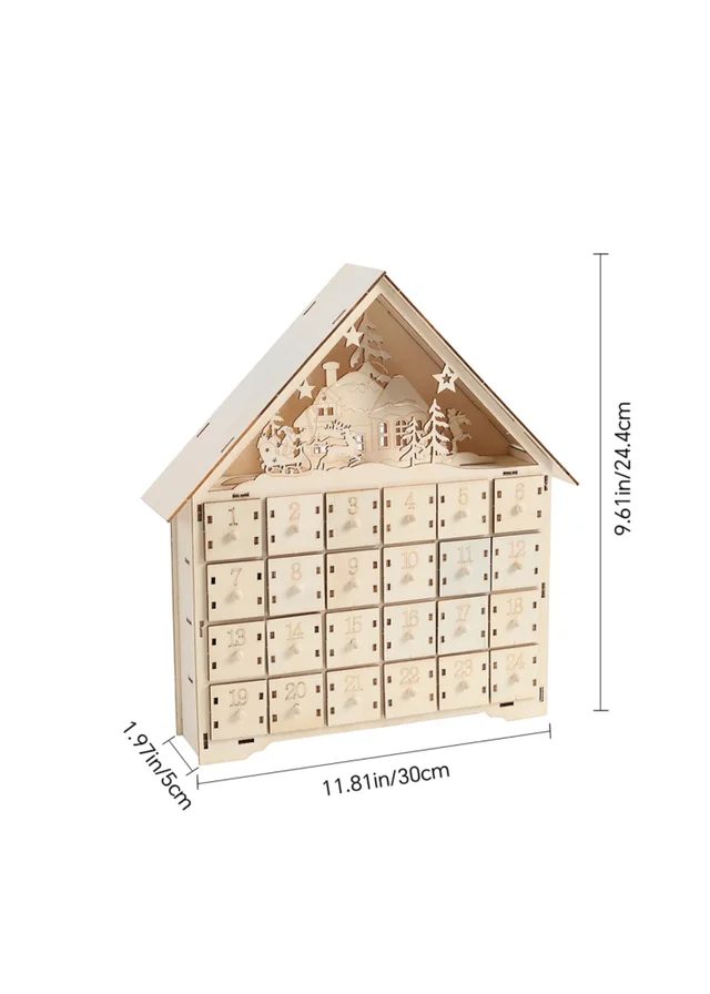 Lifeideas Brown Wooden Christmas Advent Calendar with LED Light