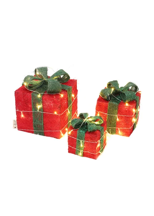 Lifeideas Red Set of 3 Light-Up Square Christmas Gift Boxes Glitter Presents Decoration - One Size Image 3