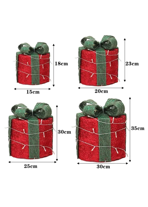 Lifeideas Red 4Pcs Christmas Gift Box Decorations with LED String Lights - One Size Image 2