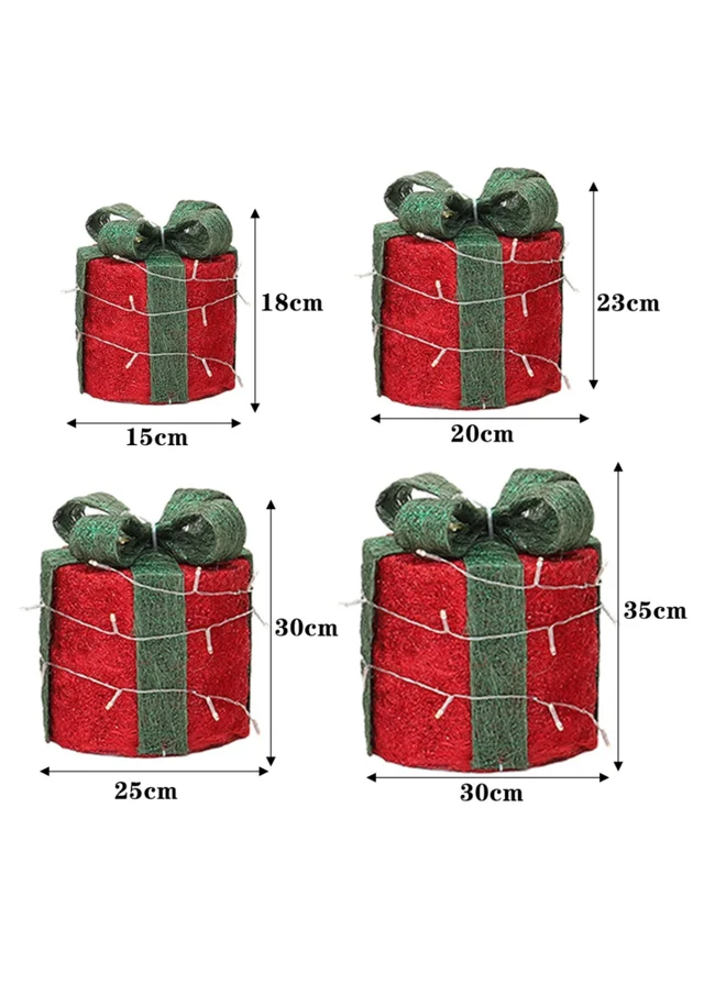 Lifeideas Red 4Pcs Christmas Gift Box Decorations with LED String Lights