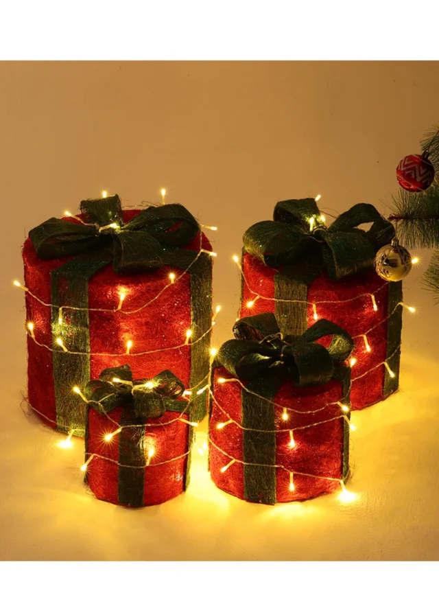 Lifeideas Red 4Pcs Christmas Gift Box Decorations with LED String Lights
