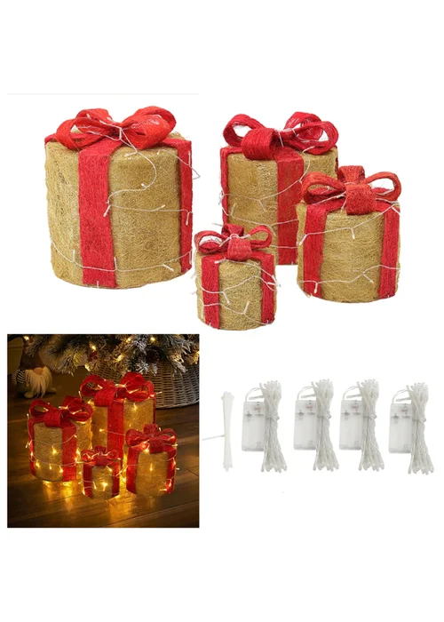 Lifeideas 4Pcs Christmas Gift Box Decorations with LED String Lights - One Size Image 5