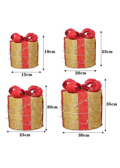 Lifeideas Gold 4Pcs Christmas Gift Box Decorations with LED String Lights - One Size Image 2