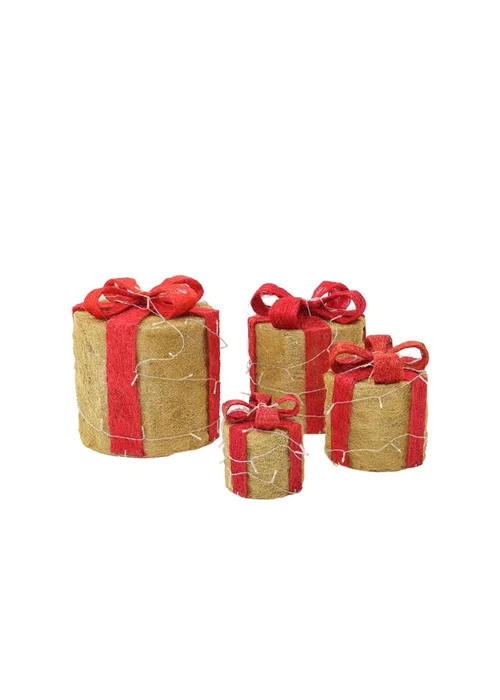 Lifeideas Gold 4Pcs Christmas Gift Box Decorations with LED String Lights - One Size Image 3