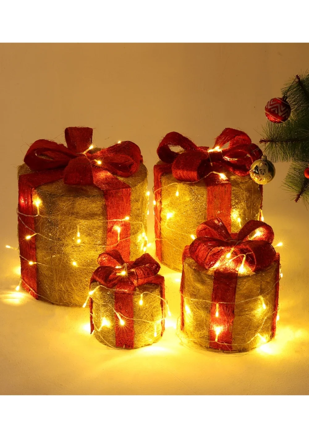 Lifeideas Gold 4Pcs Christmas Gift Box Decorations with LED String Lights - One Size Image 1