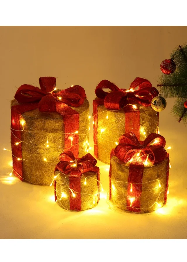 Lifeideas Gold 4Pcs Christmas Gift Box Decorations with LED String Lights