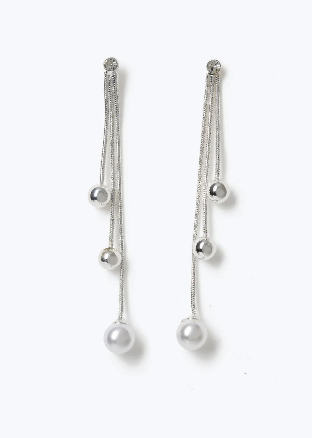 Muse Pearl and Silver Ball Drop Earrings - One Size Image 1