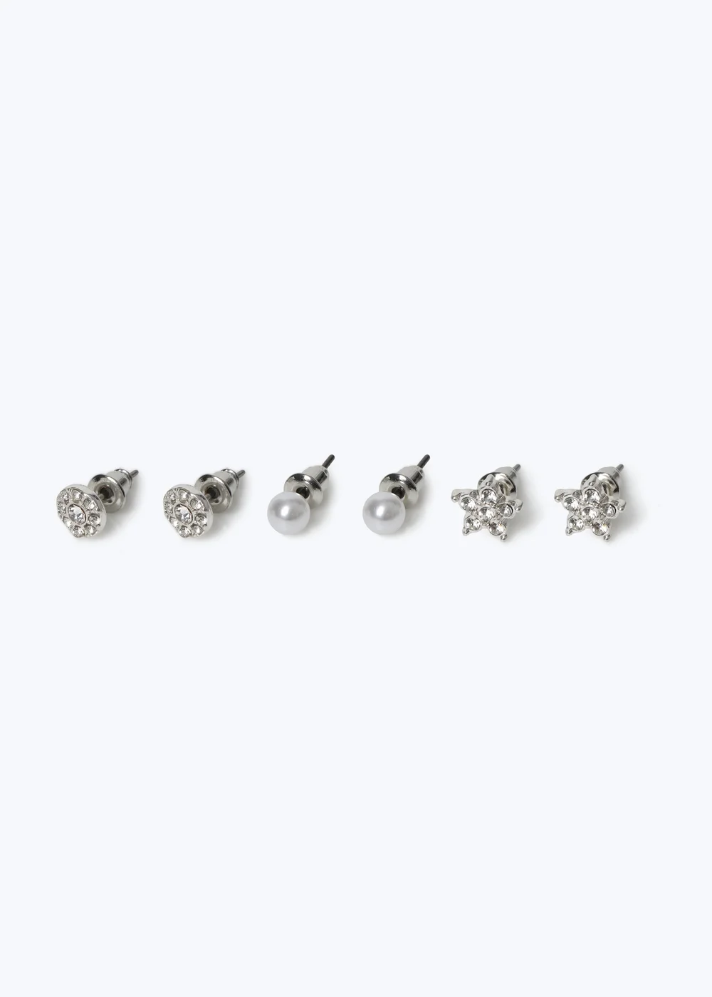 3 Pack Muse Silver Pearl Flower Stud Earrings - One Size Image 2