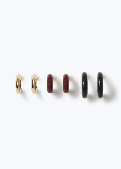 3 Pack Muse Gold/ Burgundy Hoop Earrings - One Size Image 1