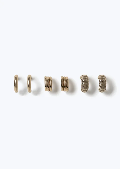 3 Pack Muse Gold Ridged Earrings - One Size Image 1