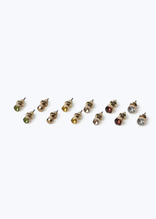 6 Pack Muse Multicoloured Topaz Studs - One Size Image 2