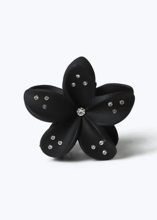 Muse Black Rhinestone Flower Claw Clip - One Size Image 1