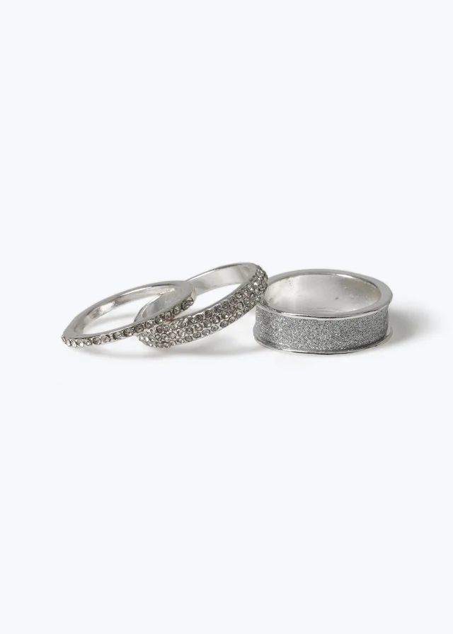 Muse 3 Pack Silver Glitter Paper and Rhinestone Rings