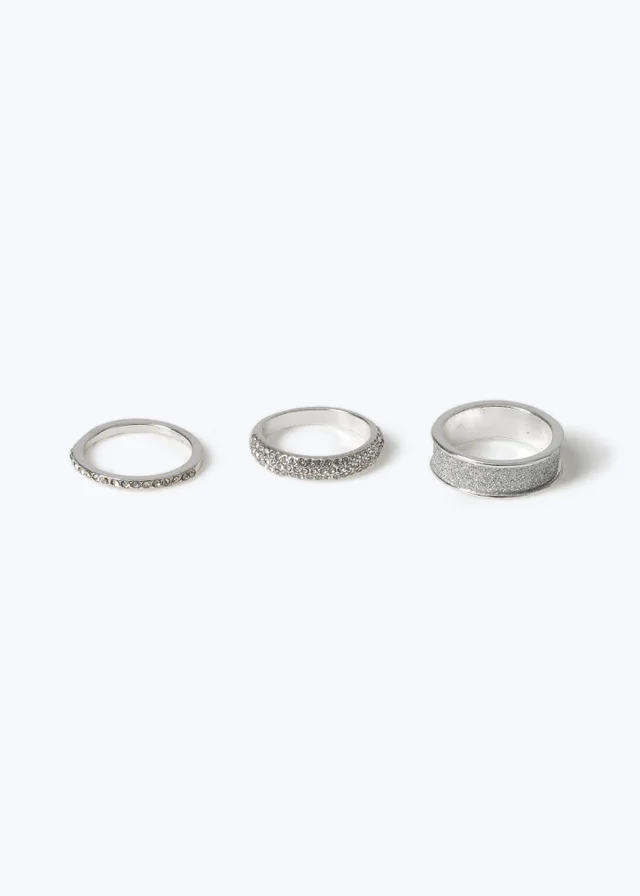 Muse 3 Pack Silver Glitter Paper and Rhinestone Rings