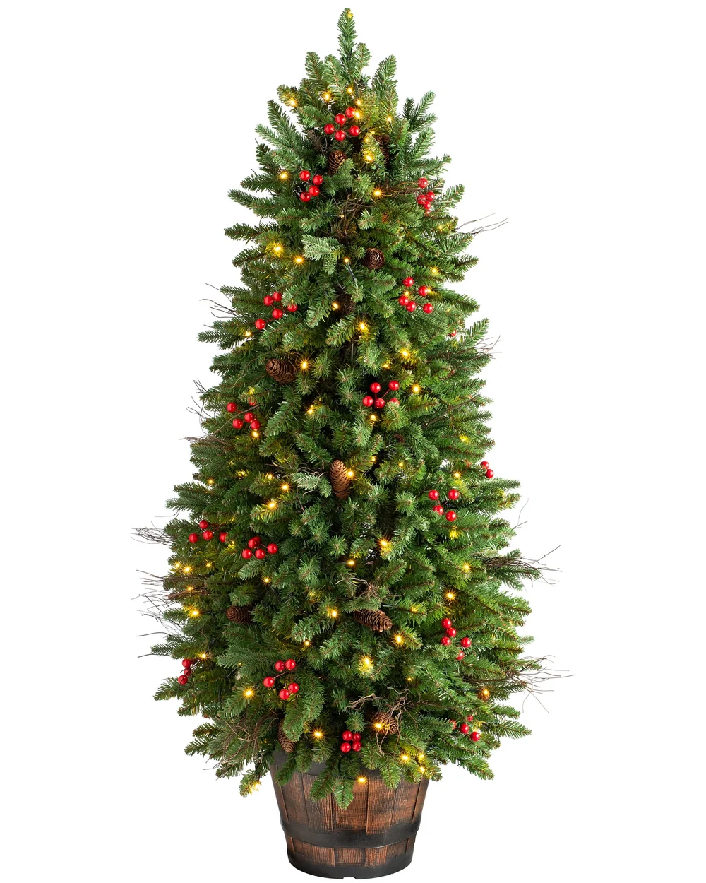 WeRChristmas Green Pre-Lit Potted Artificial Christmas Tree With Pinecones And Red Berries 200 Warm White Leds 4.5 Ft - No Size Image 1