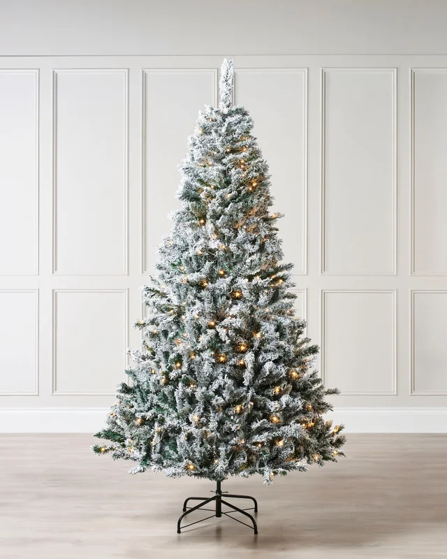 WeRChristmas Green Pre-Lit Snow-Flocked Mixed Pine Christmas Tree 7 Ft