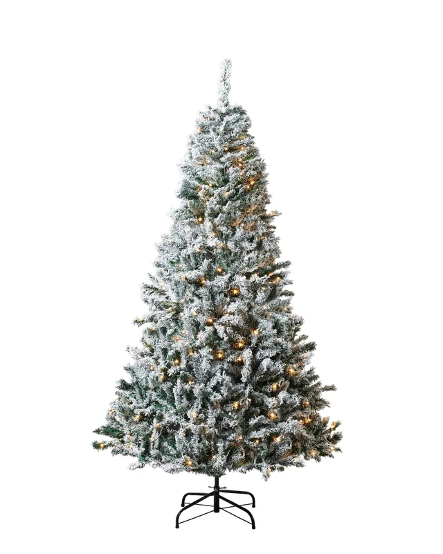 WeRChristmas Green Pre-Lit Snow-Flocked Mixed Pine Christmas Tree 7 Ft