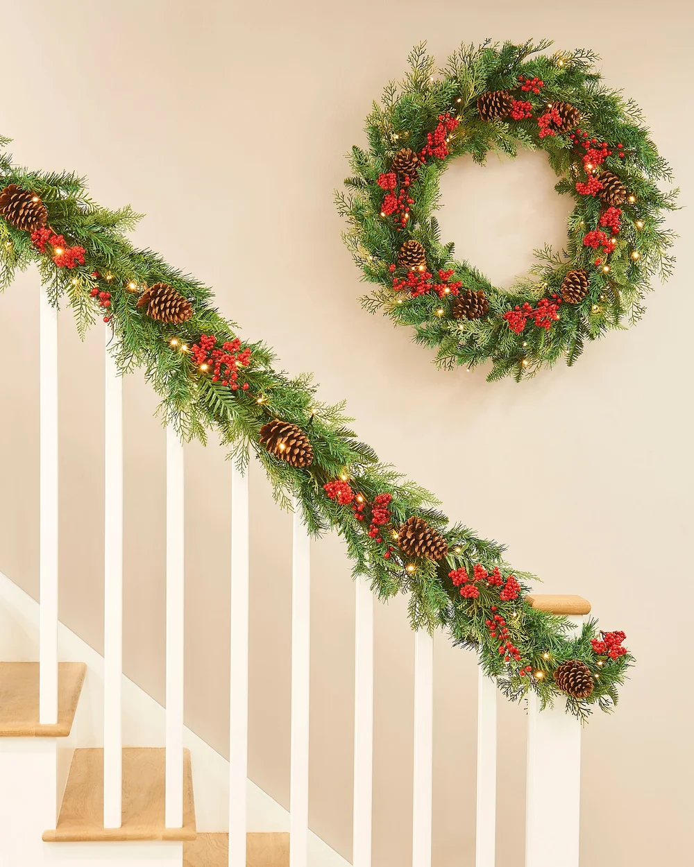 WeRChristmas Red Pre-Lit Artificial Christmas Garland With Pinecones And Red Berries 50 Warm White Leds 9 Ft - No Size Image 3