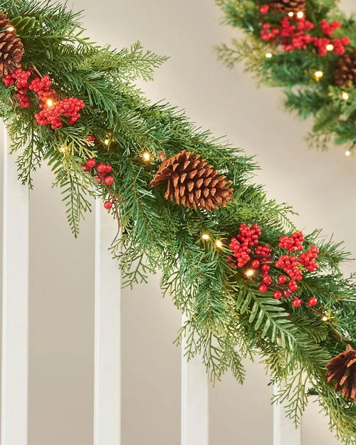 WeRChristmas Red Pre-Lit Artificial Christmas Garland With Pinecones And Red Berries 50 Warm White Leds 9 Ft - No Size Image 2