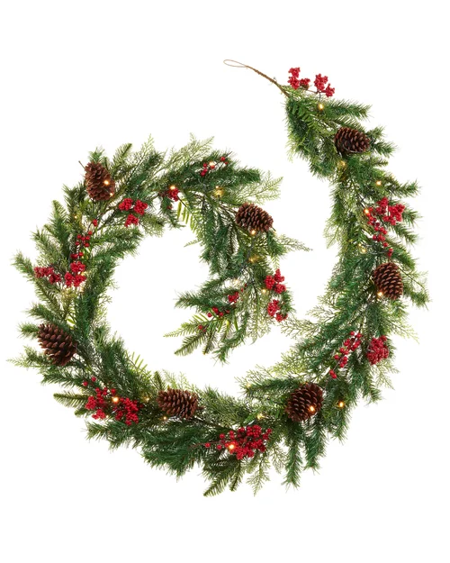 WeRChristmas Red Pre-Lit Artificial Christmas Garland With Pinecones And Red Berries 50 Warm White Leds 9 Ft - No Size Image 1