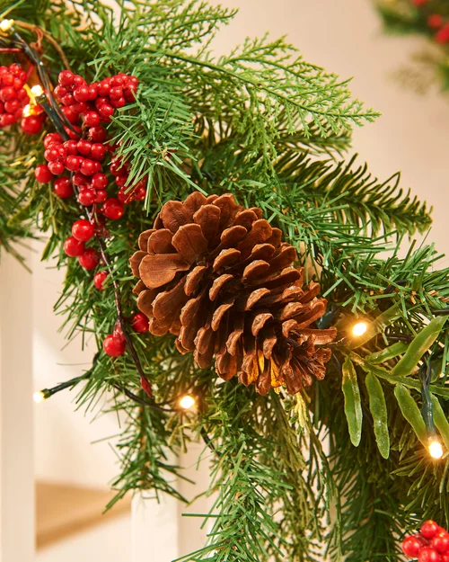 WeRChristmas Red Pre-Lit Artificial Christmas Garland With Pinecones And Red Berries 50 Warm White Leds 9 Ft - No Size Image 5